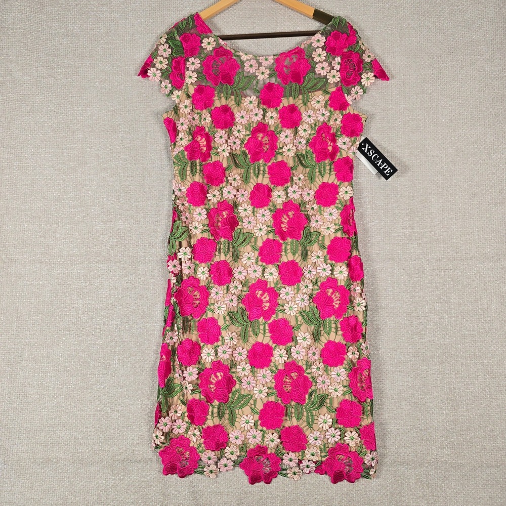 XSCAPE Womens Pink Floral Embroidered Lace‎ Sheath Dress 2617XA Fuchsia Nude 12